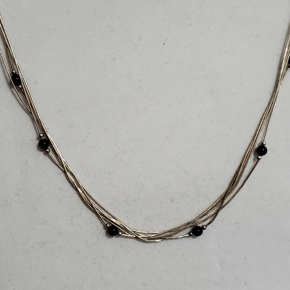 Liquid Silver Onyx Beads Necklace Sterling 18" - Picture 14 of 16